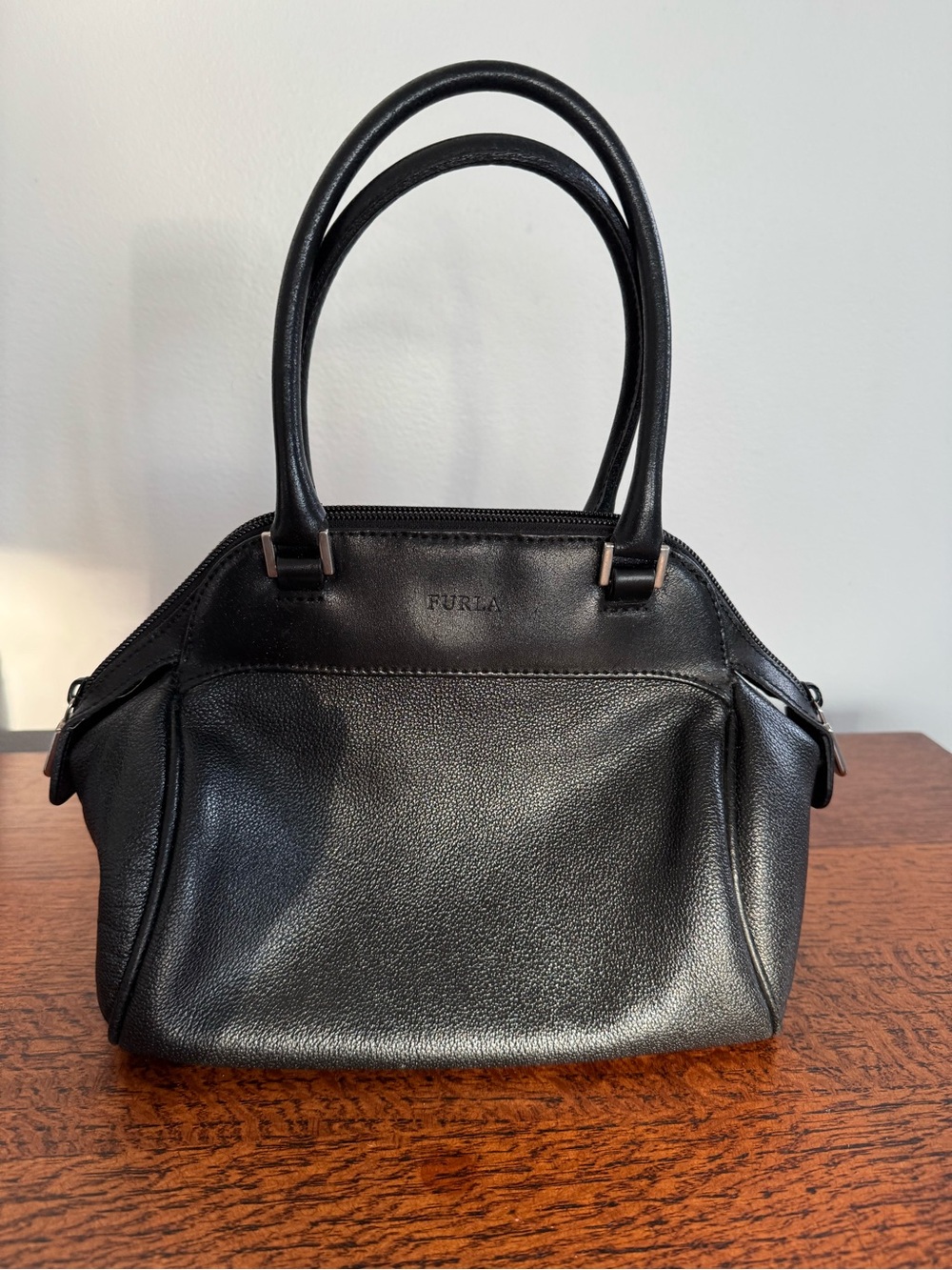 Furla Black Pebbled Leather Double-Handle Satchel